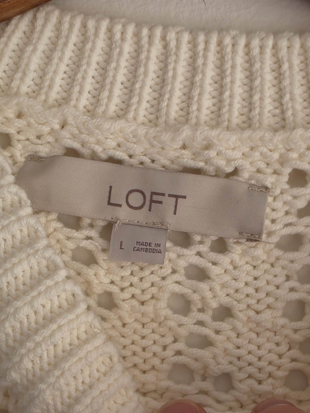 LOFT Cream Open-Knit Sleeveless Sweater Top Vest Large Classic Costal - Picture 4 of 6